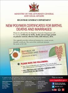 New Polymer Certificates Trinidad And Tobago Government News New Polymer Certificates Trinidad And Tobago Government News
